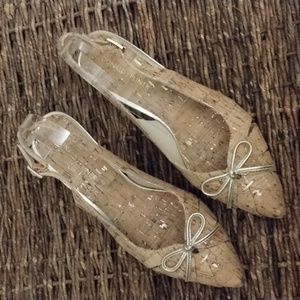Gella Donald Pliner Gella Bow Kitten-Heel Slingback Pumps cork design Sz 8.5 M